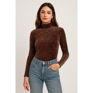 Vintage Cache Velvet Leopard Mock Neck Bodysuit Mobwife 90s Y2K Retro Sexy Large